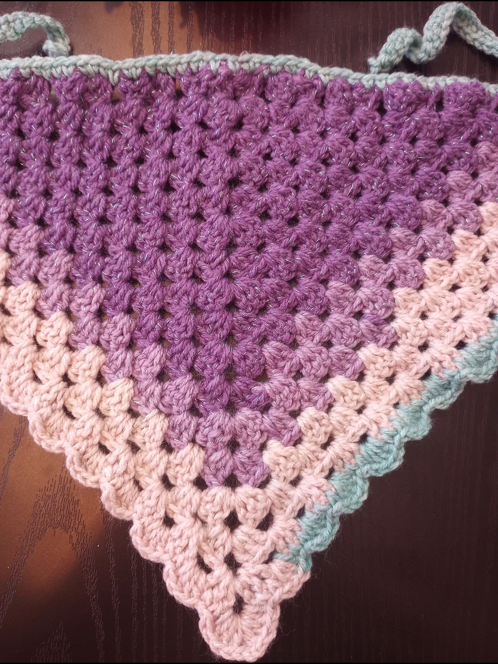 Crochet Bandana Scarf Purple, Pastel Taupe & Mint Green Sparkles Summer Beach